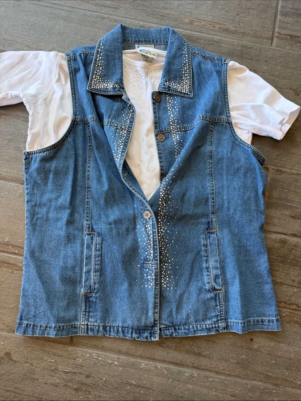 Denim Rhinestone Top shirt with Vest - Blue